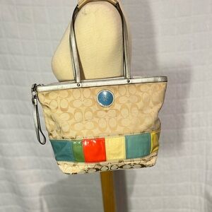 Coach Beige and Multicolor Patchwork Tote
